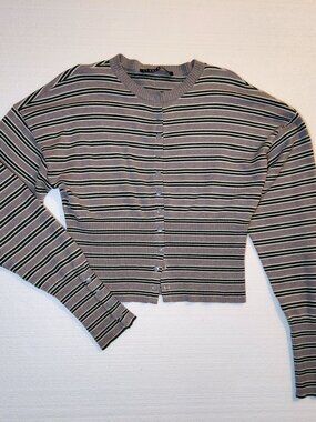 Lioness Green & Grey Striped Crop Cardigan